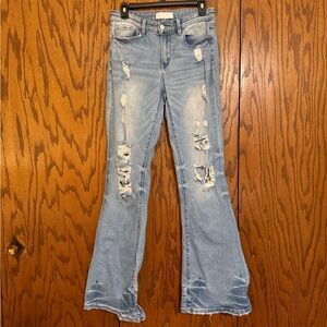 Vervet Blue 28 Distressed Flare Jeans Light Wash High Rise Bell Bottom